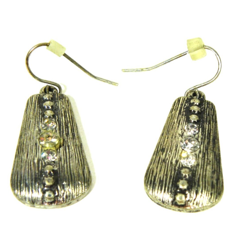 Art Deco Dangle Earrings Pierced White Rhinestone Striped Hook